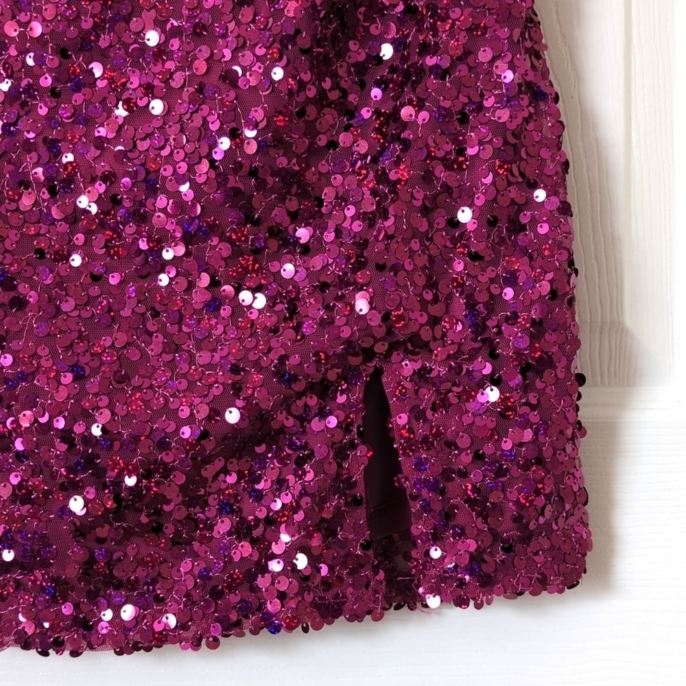 Wild Fable Sequined Sleeveless Lace Up Back Mini Party Dress Magenta Pink Medium - Picture 11 of 15